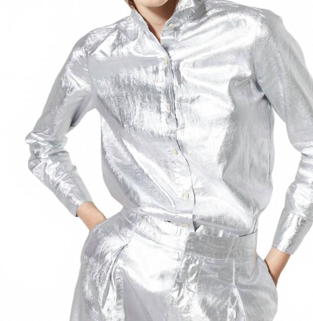 NEW LANHTROPY san marino metallic linen shirt in silver